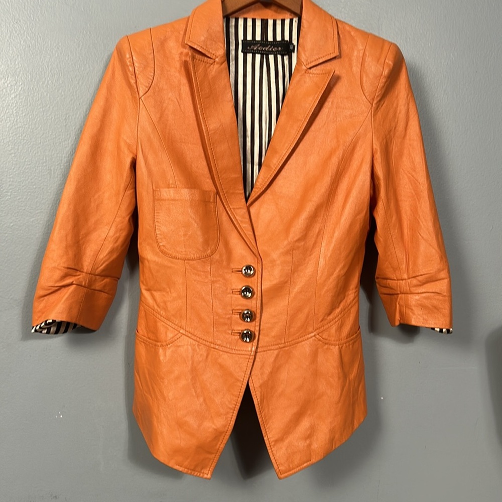 Aodier Orange Leather Women's Jacket size 40 XS to S - Picture 8 of 16